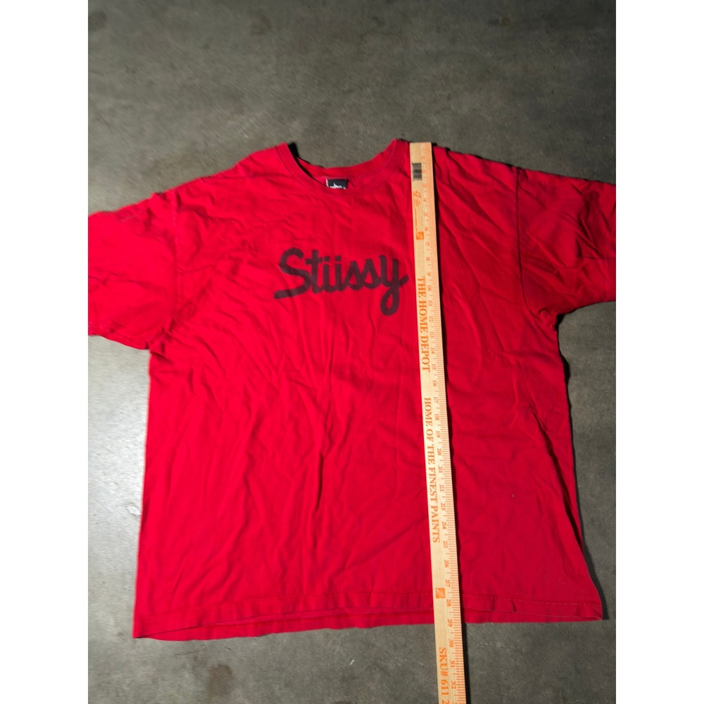 Stussy Mens Red Graphic T-Shirt Script Logo Back Link Print XXL Streetwear - Picture 2 of 4